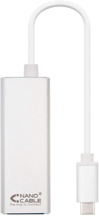 Nanocable Conversor USB-C a Ethernet Gigabit 10/100/1000 Mbps 15cm Plata